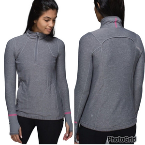 Lululemon Size 10 Pace Pusher 1/2 Zipper Pink Grey Pullover Top Running